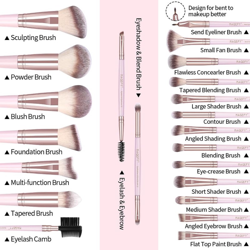 MAGEFY 22 Pcs Makeup Brushes Set, Professional Makeup Brushes Wooden Handle Cosmetics Brushes Foundation Concealer Powder Face Eye Make up Brushes Kit(Pinkgold) - Image 2